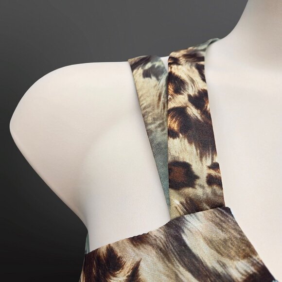 Y2K Sleeveless Beaded Asymmetric Top Size 20 2XL Leopard Seafoam Green Chiffon - Picture 4 of 12